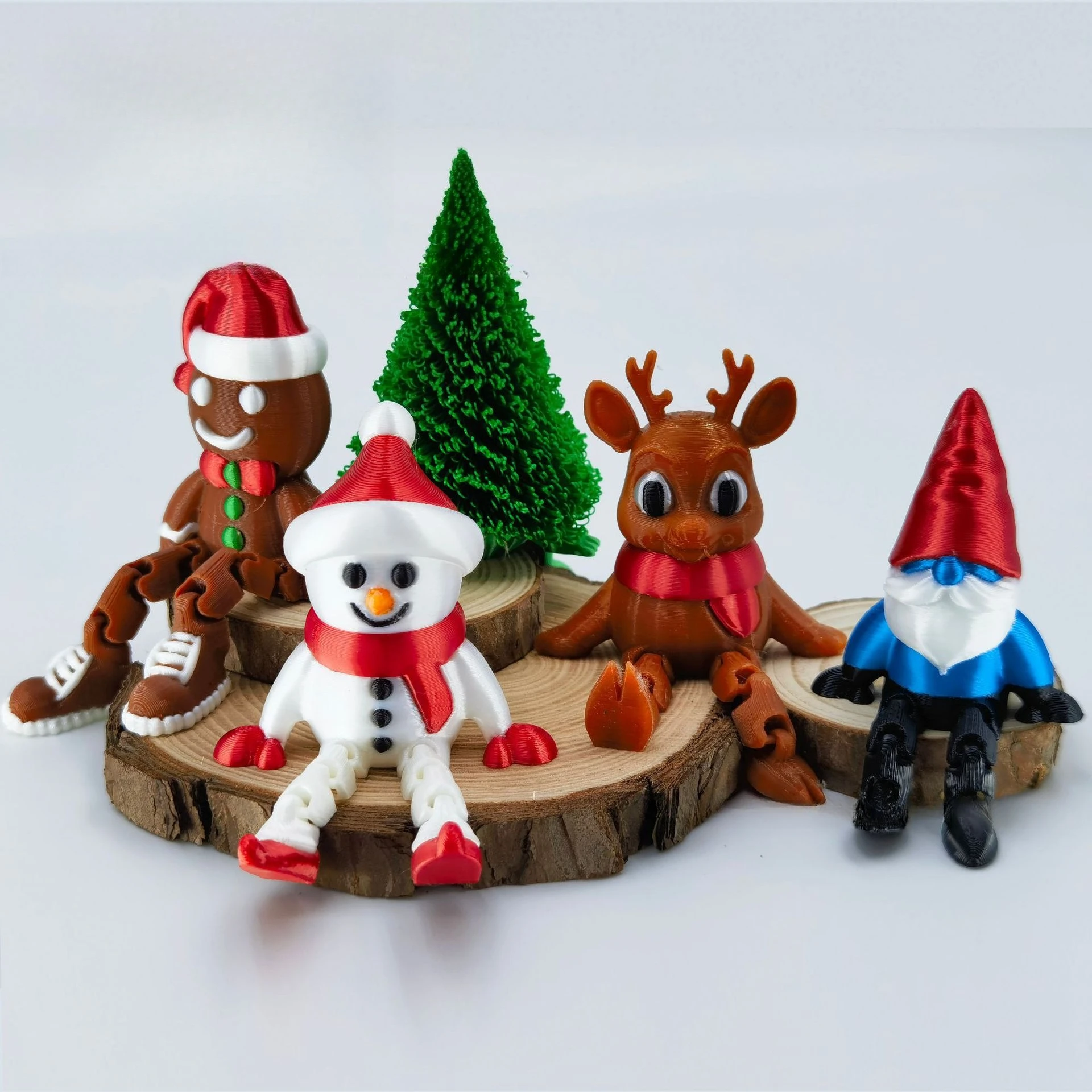 3D Printed Xmas Creature Statue Kit Snowman Deer Cat Assortment for House Workplace Table Rack Festive Adorn Desk Ornament