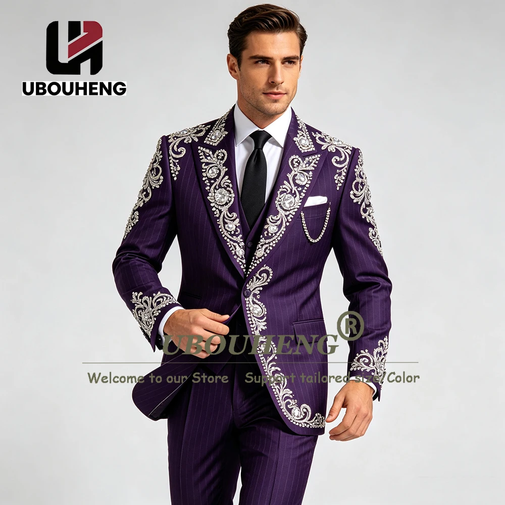 Man Versatile Multi Occasion Suit 3 Piece Sets Rhinestones Beaded Groom Prom Blazers Customized Male Classic Tuxedo Attire 2027