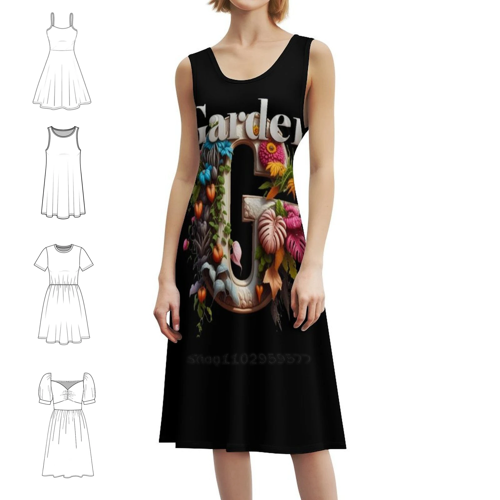 

G Garden Colour Women's Hip Hop Streetwear Dress Graphic Print Party Club Wear G Garden Letter G Gardening Plant Lover Women's