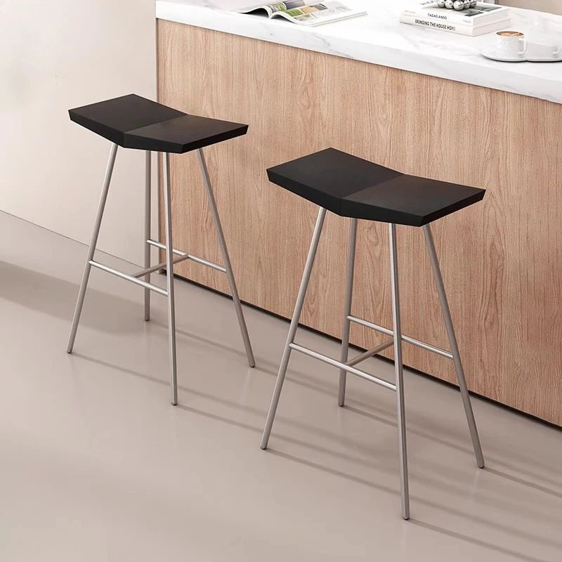 

Минималистичный домашний барный стул из цельного дерева, стул с высокой стойкой, креативный кофейный стул с железной рамой для кафе или бара