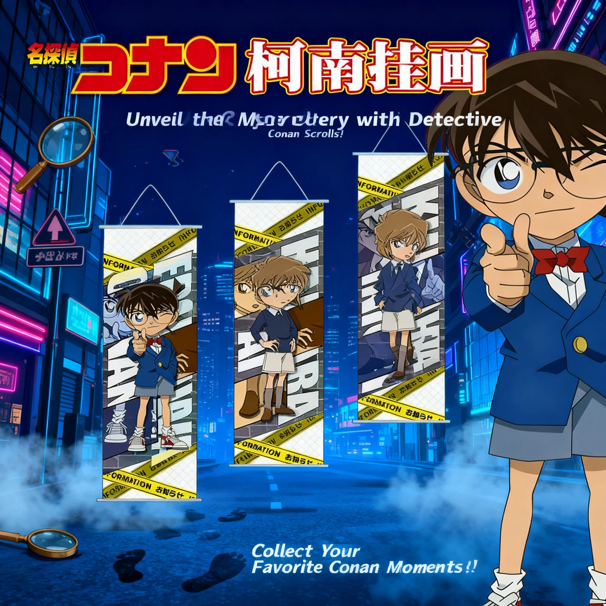 Póster Decorativo de Pared del Anime Detective Conan, con Kudo Shinichi, Haibara Ai, Kaito Kid, en Tela, para Decoración de Hogar, Oficina o Habitación