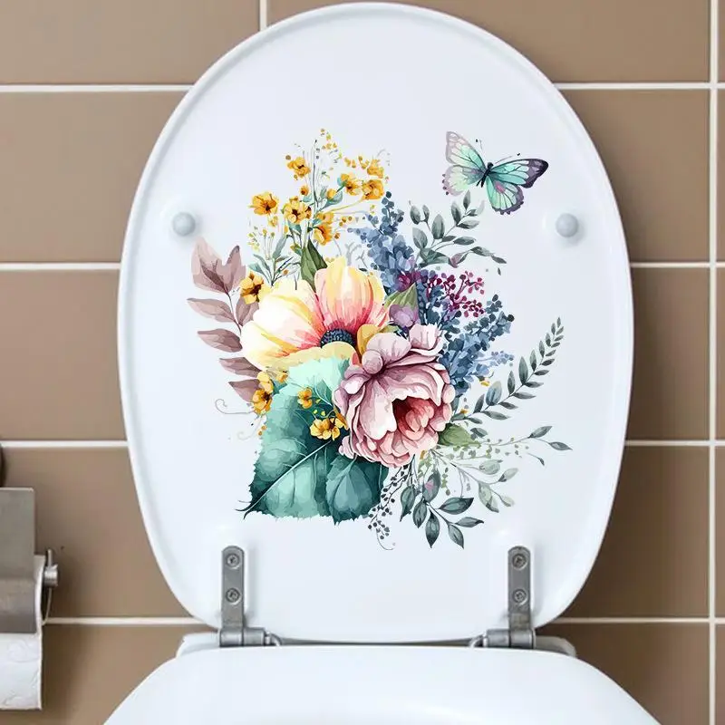 Toilet Sticker Waterproof Floral Butterfly Design Self Adhesive Removable for RV Travel Trailer Decor
