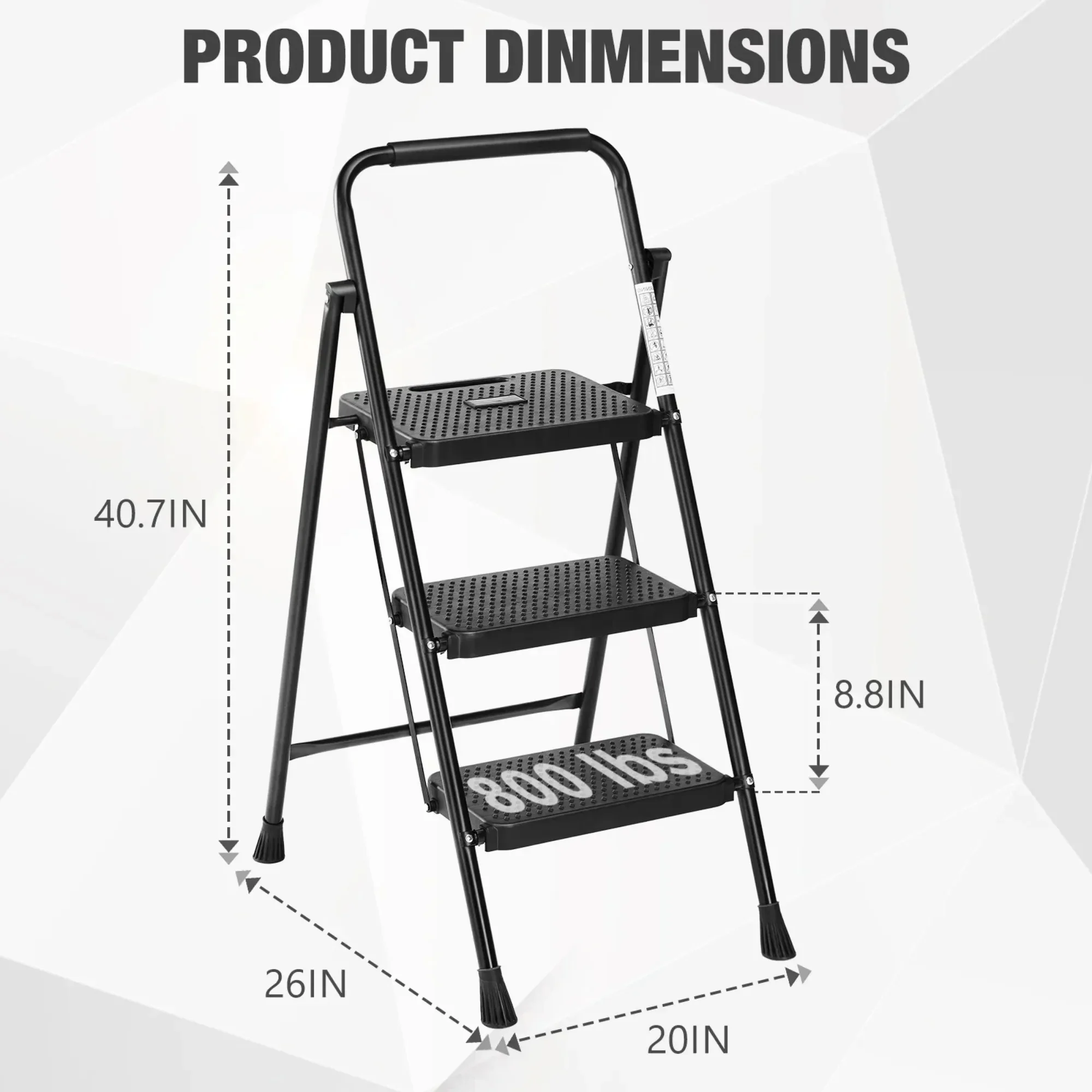 سلم قابل للطي بثلاث خطوات للبالغين، دواسة واسعة مضادة للانزلاق وتصميم مريح، مقعد خفيف الوزن للمطبخ والمرآب والمنزل