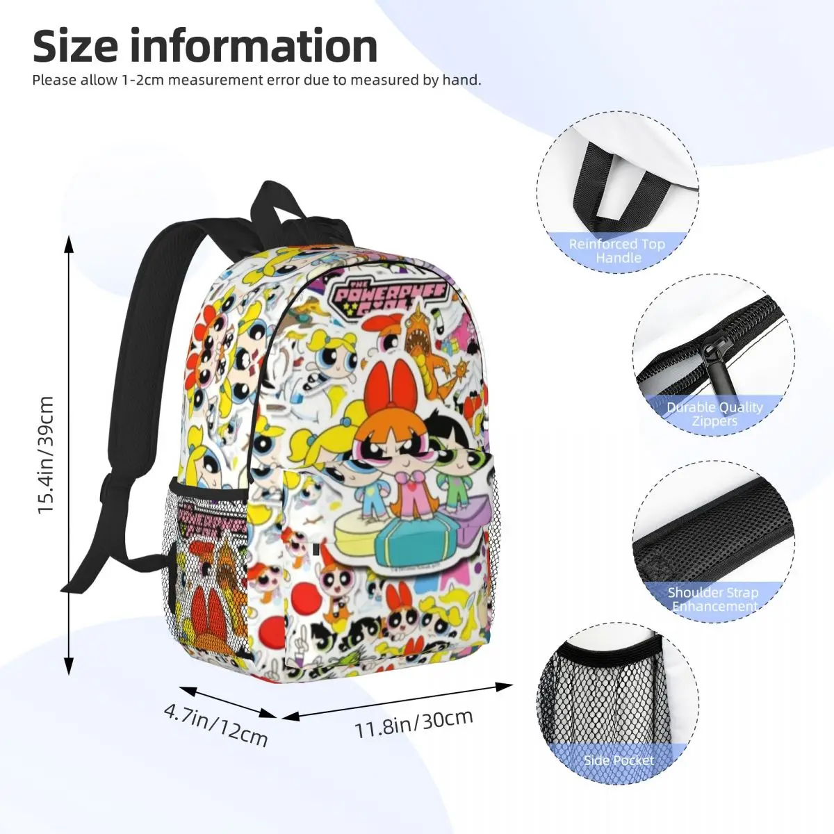 The-Powerpuff-Girl tas punggung Laptop wanita, ransel berpergian kapasitas tinggi, tahan air 15 inci mode baru