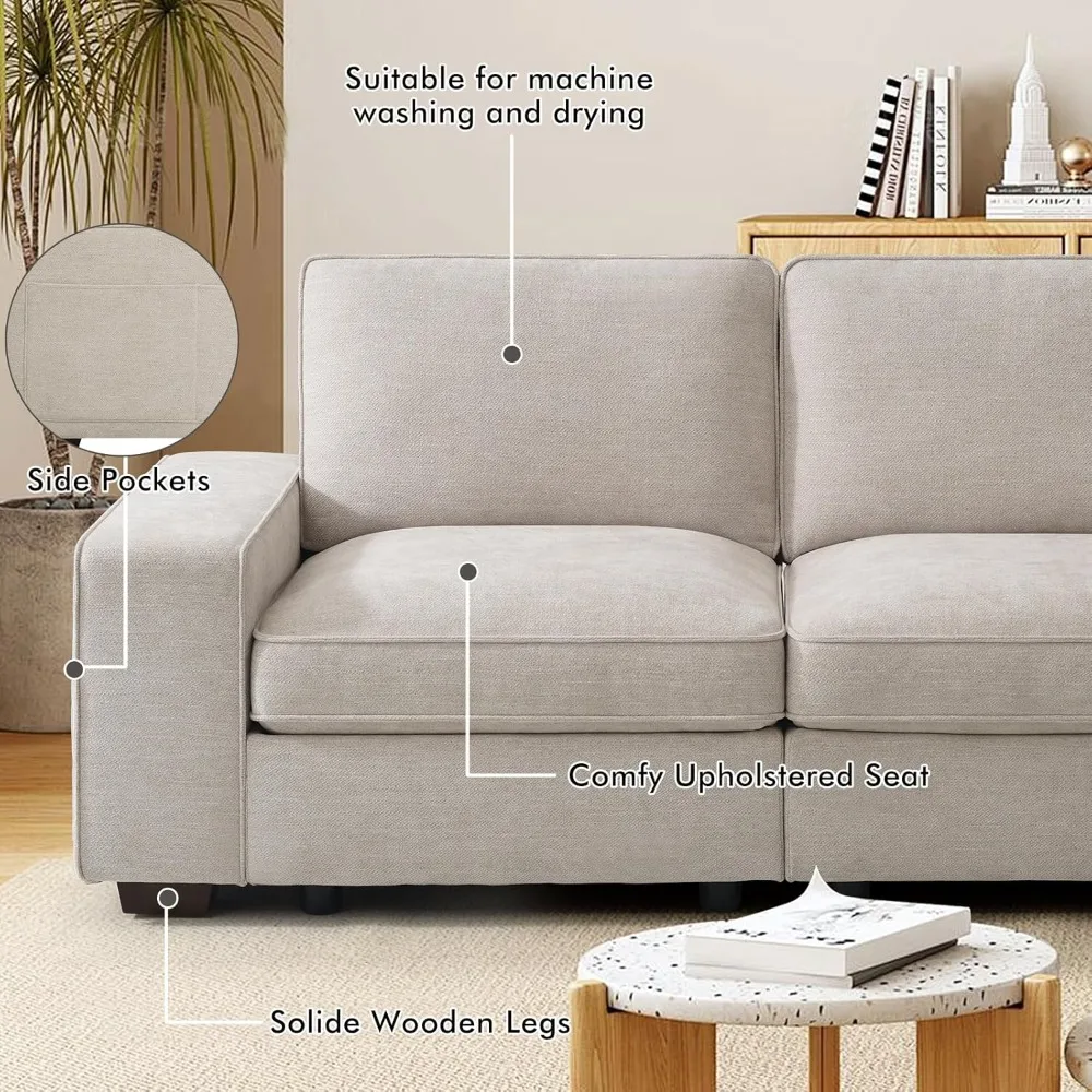 

100" Modular Sofa with Seats Storage, Comfy 3-Seater Chenille Fabric Couch for Living Room, Office, Apart W/Deep Seat, Wide Arm