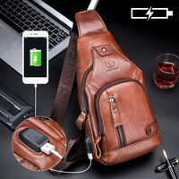 Bullcaptain Leather Large Capacity Chest Bag Men's Shoulder Bag with USB Port for Outdoor Casual Activities