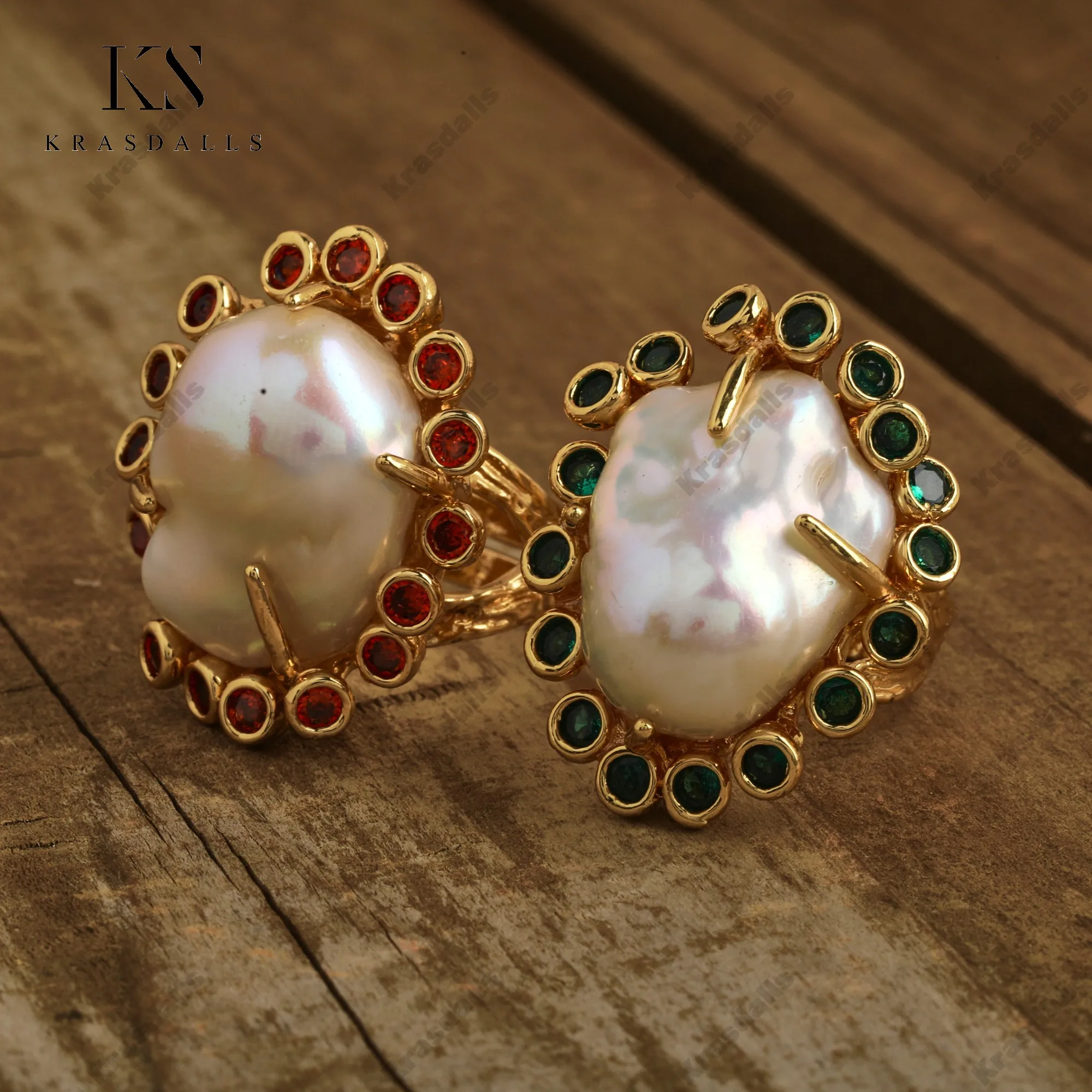 Natural Baroque Pearl Fashion Rings High Quality 18K Gold Plated Copper Metal with American Diamond Unique and Stylish