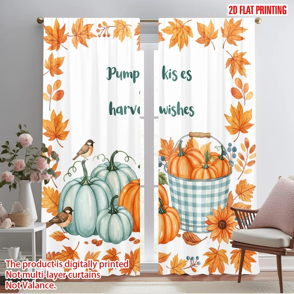 

2pcs 2D flat printing Curtains Pumpkin Kisses Harvest Wishes 100% Polyester Without Electricity Seasonal Party & Holiday Decor