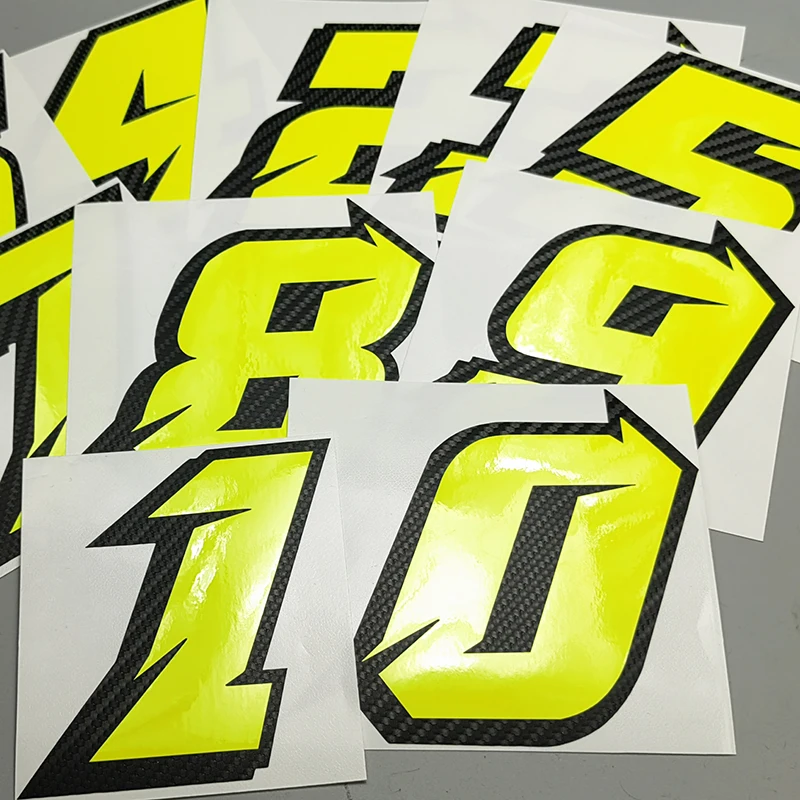 100mm High Vinyl Die Cut Double Layer Number Neon Fluorescent Yellow Sticker For Car Motorcycle ATV etc. Outdoor Decoration