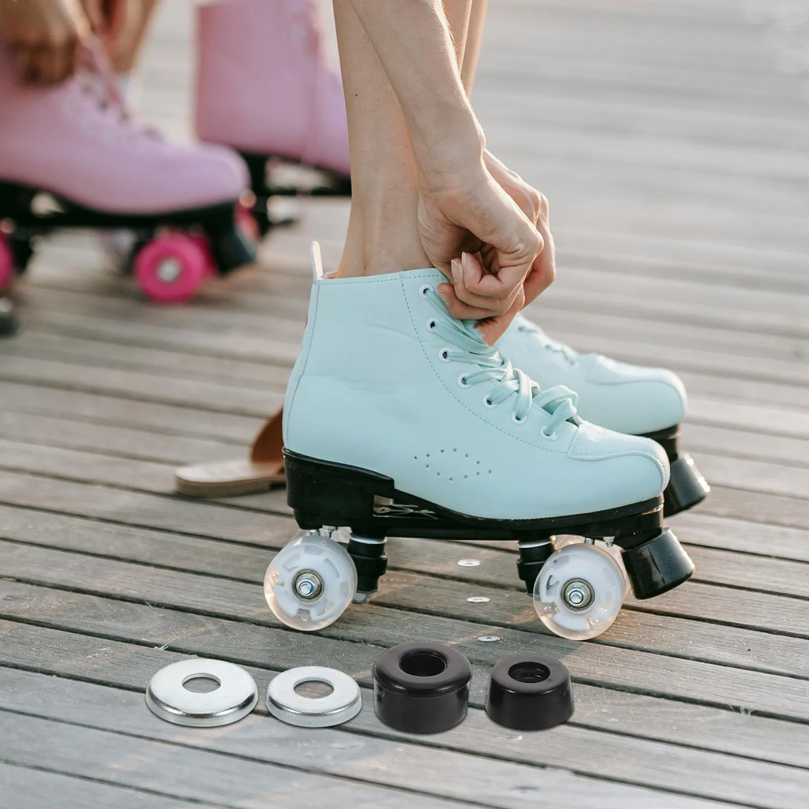 

1Set Shockproof Bushings Pads Plastic Roller Skate Guards Double Row Skateboard Truck Shockproof Kit Shock Absorber Skate