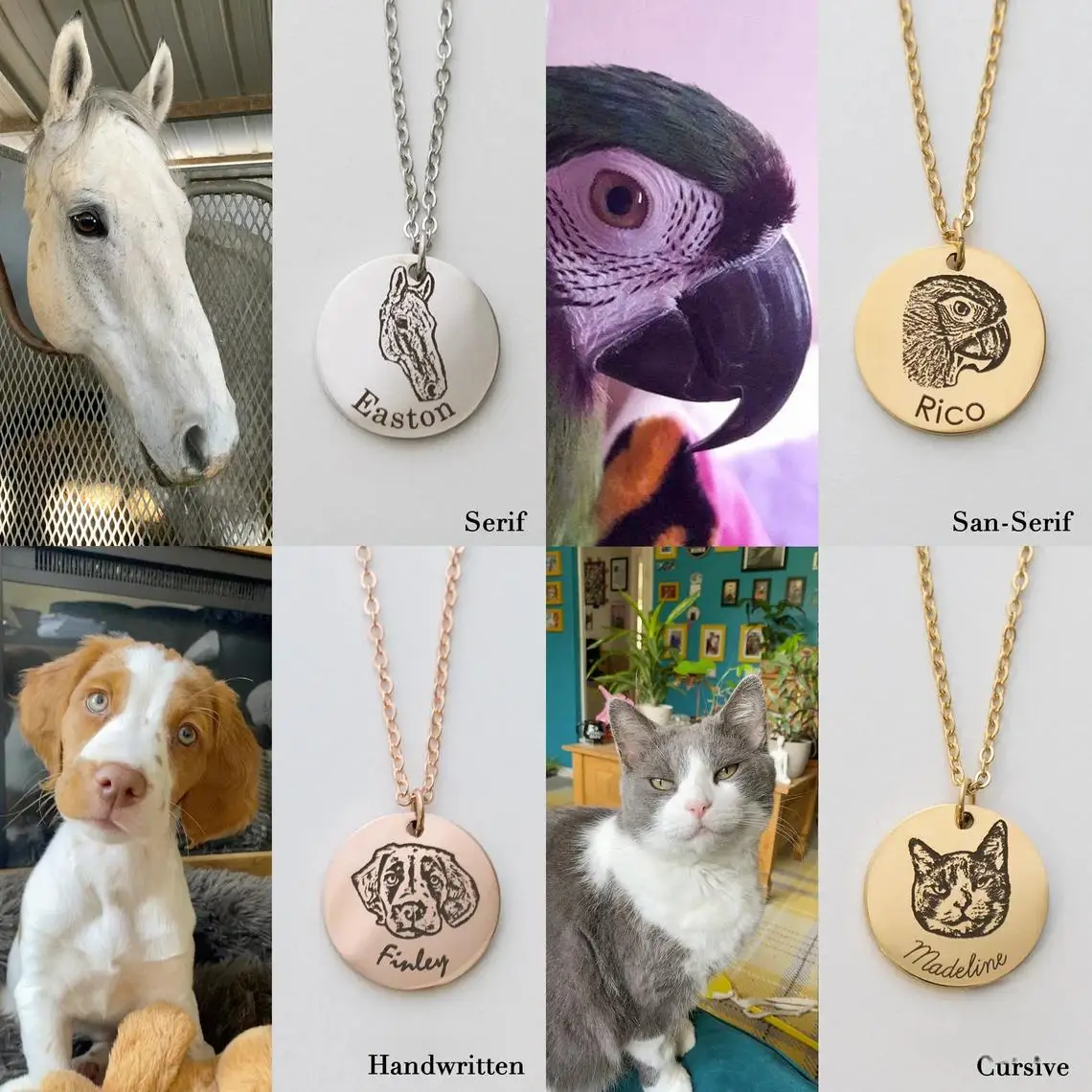 Customized Round Stainless Steel Necklace DIY Engraving Pendant Personalized Accessories Pet Parent Gift for Her Pet Portrait