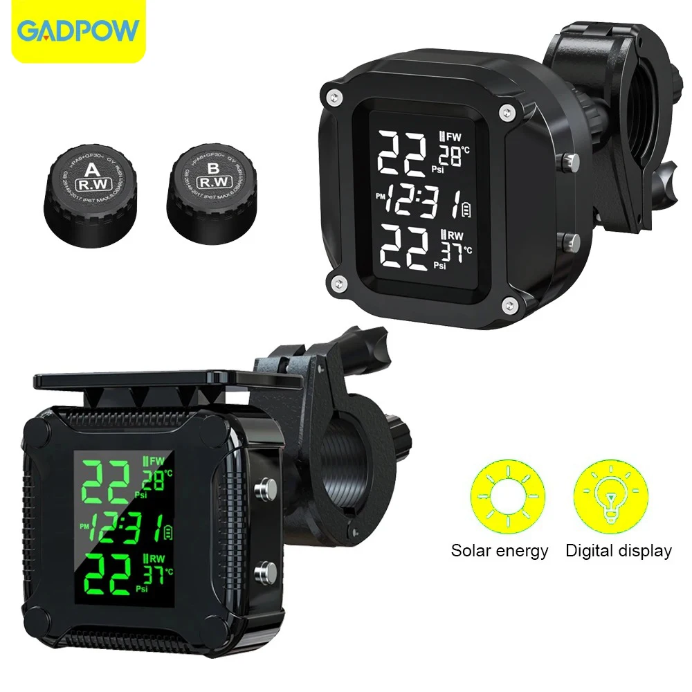 Gadpow Motorcycle TPMS Moto Wireless Tyre Pressure Monitoring System USB Charging LCD Display Air Pressure Sensor For Bike