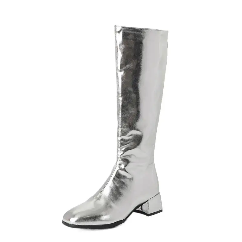 

ASILETO Women Long Boots Toe Block Heel 4.5cm Size 44 45 46 Fashion Soft Daily Female Booties