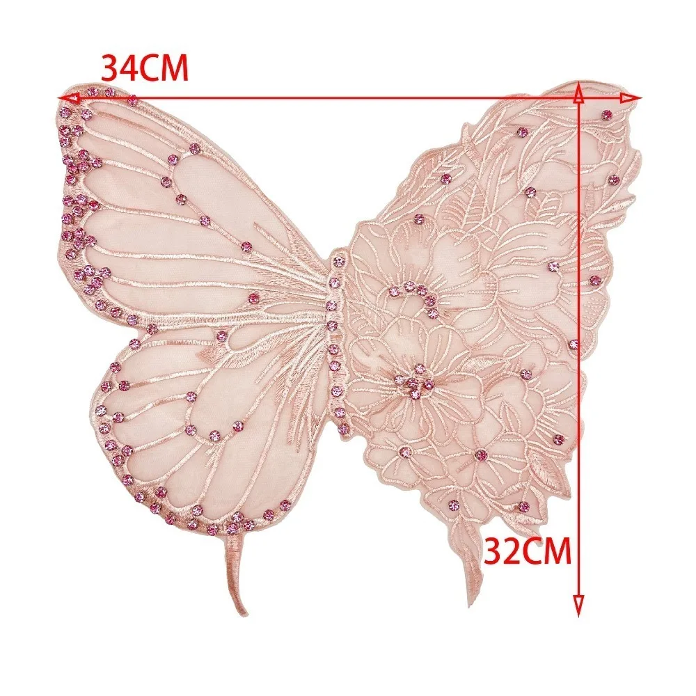 Fashion Large Butterfly Embroidery Appliques For Clothes Patches Lace Fabric Accessories For Wedding Dress Bridesmaid DIY Decor