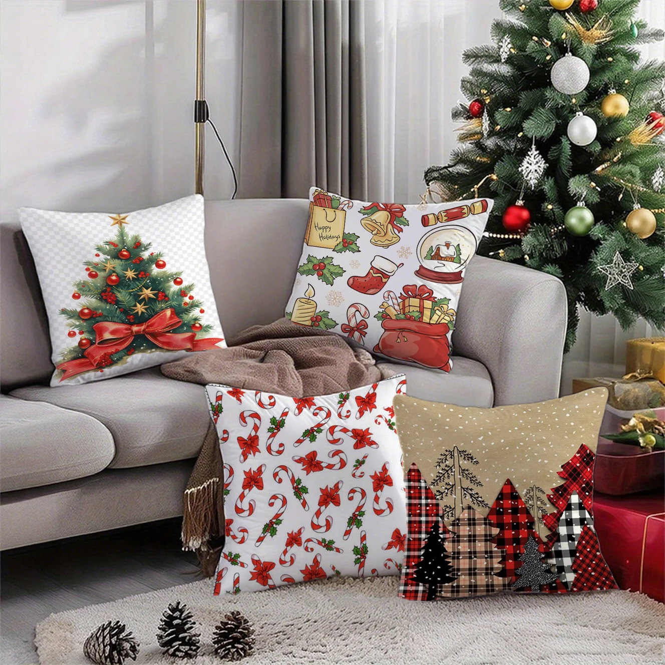 Christmas Throw Pillow Covers attern Cushion Cover Suitable for Sofa Bedroom Car Pillow Cover
