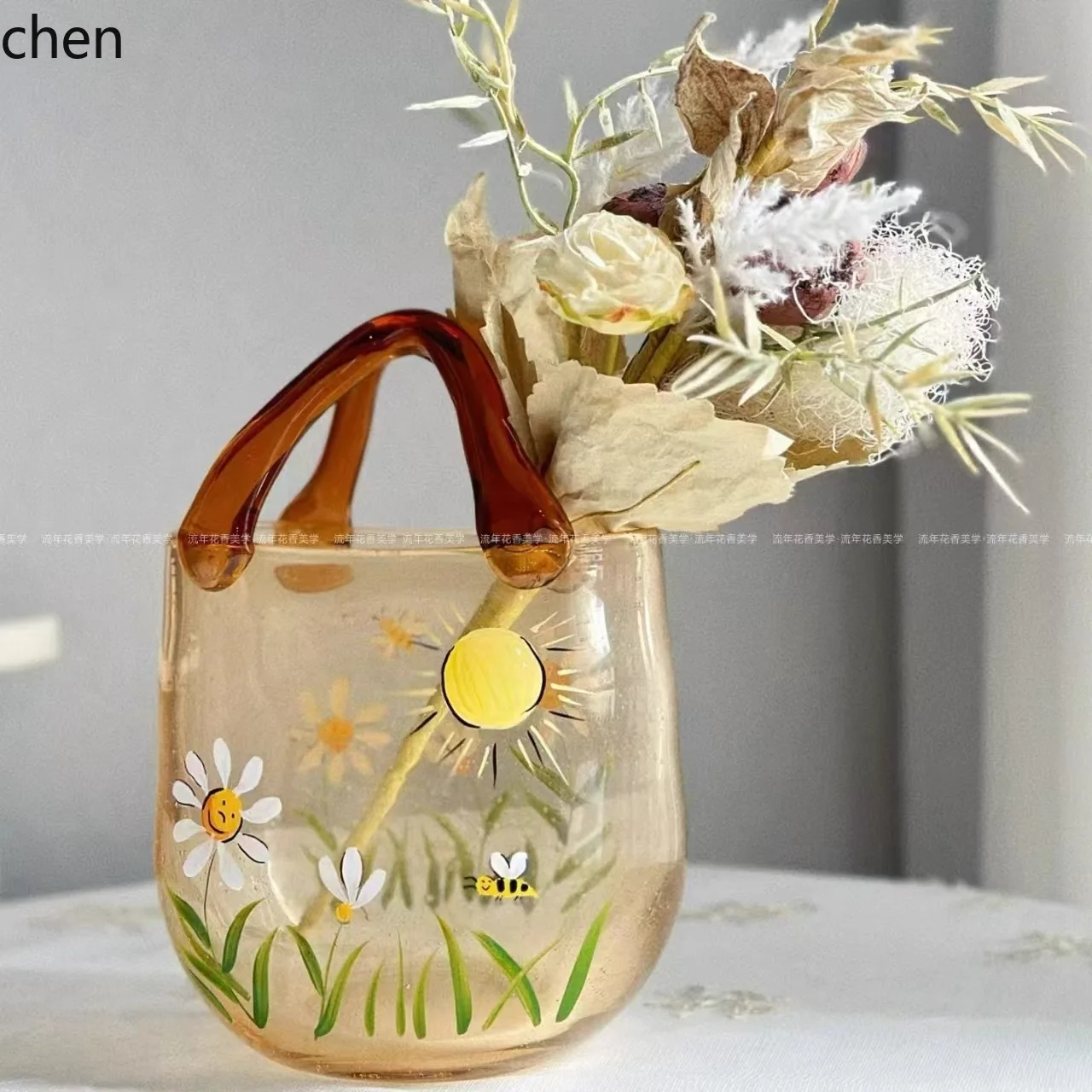 YFY vase hand-blown glass floral vase - white, purple, blue, pink, cream