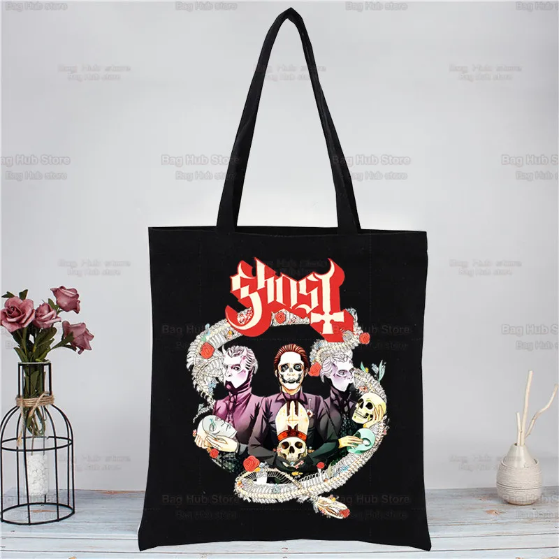 Bolso de lona con banda de música de Metal pesado para mujer, bolsa de mano ecológica, Harajuku, Shopper, triangulación de envíos