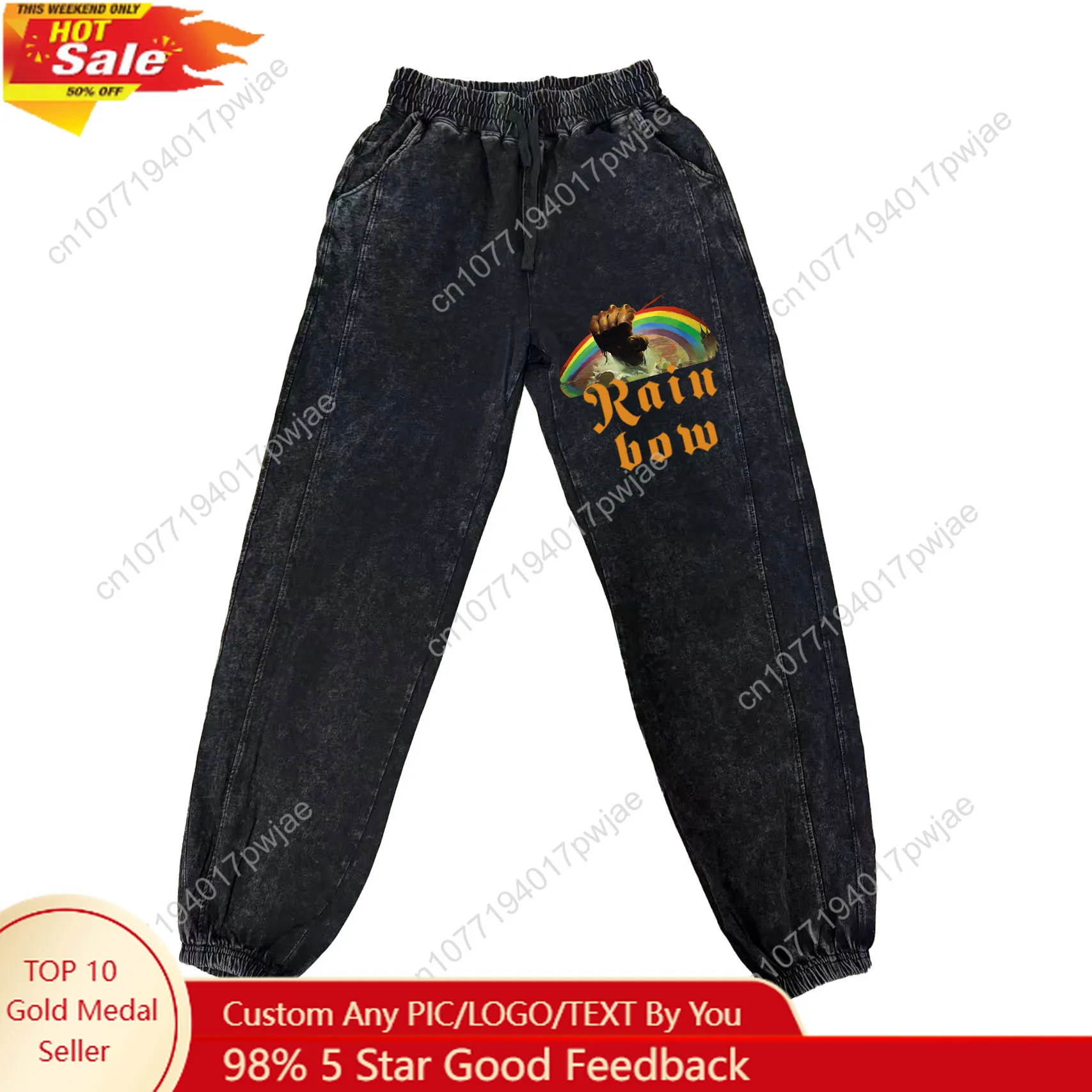 

Rainbow Rising Rock Band Pants Man Woman Teenager Retro Vintage Trousers Cotton Elastic Sweatpant Custom Made Pant With Pocket