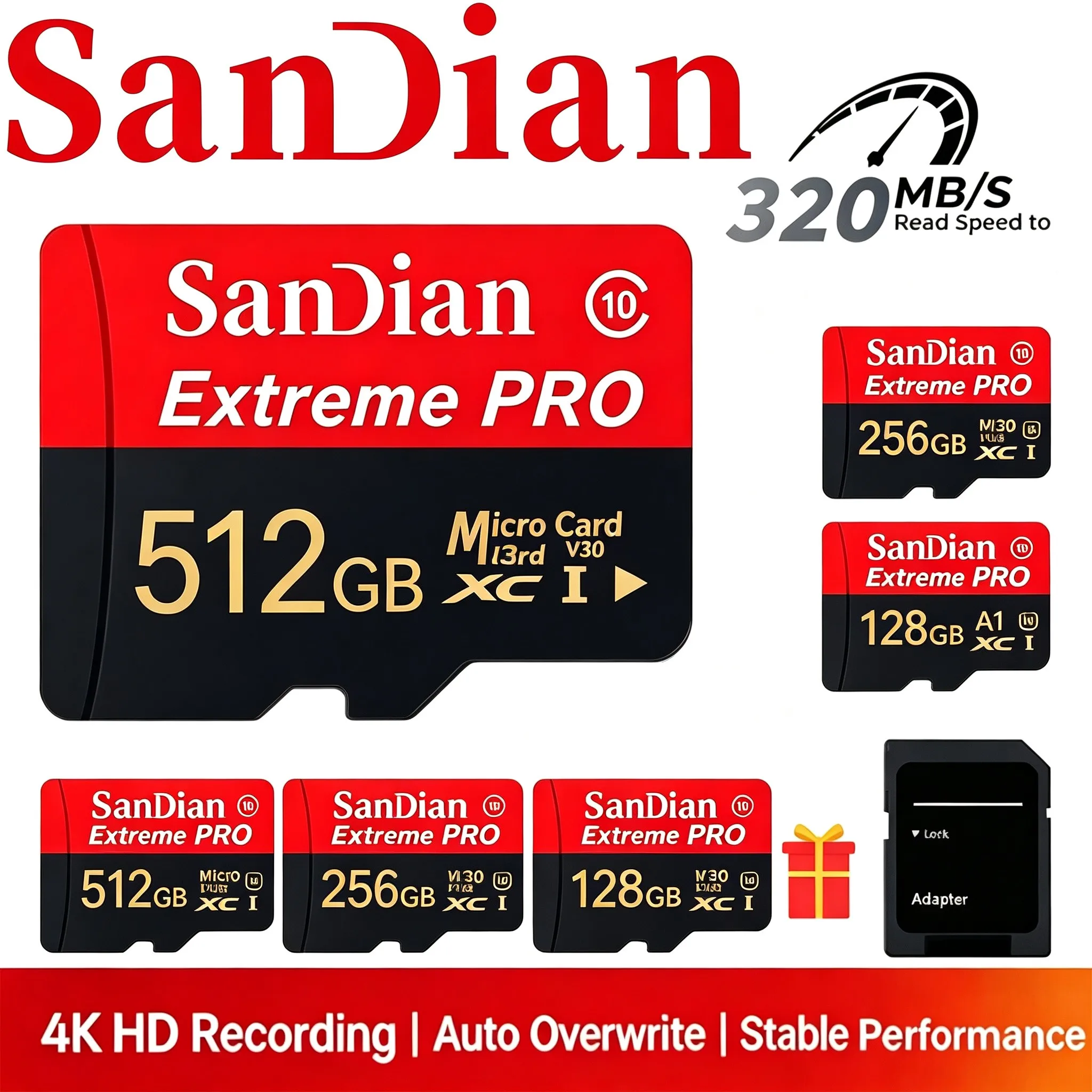 Stable TF Cards 256GB 32GB 512GB Micro TF SD Card Memory Card SD Cards A1 UHS-I for CCTV/PC/VR Headset/Mobile/Drone Camera