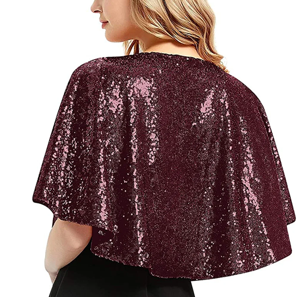 Lady Sparkling Sequin Wedding Shawl Lady Glitter Wrap Shrug Party Cape Club Dance Bolero Flapper Cover Up for Evening Prom Dress