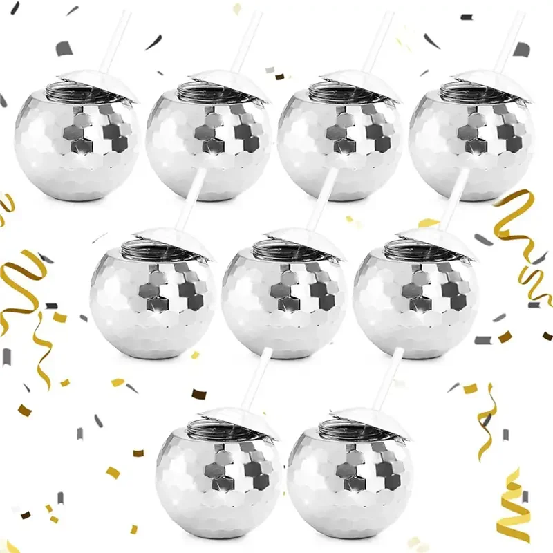9 PCS Disco Ball Cups, 20 OZ Disco Cups With Straws And Lid, Reusable Flash Ball Tumbler Cocktail Cup For Partys Bar