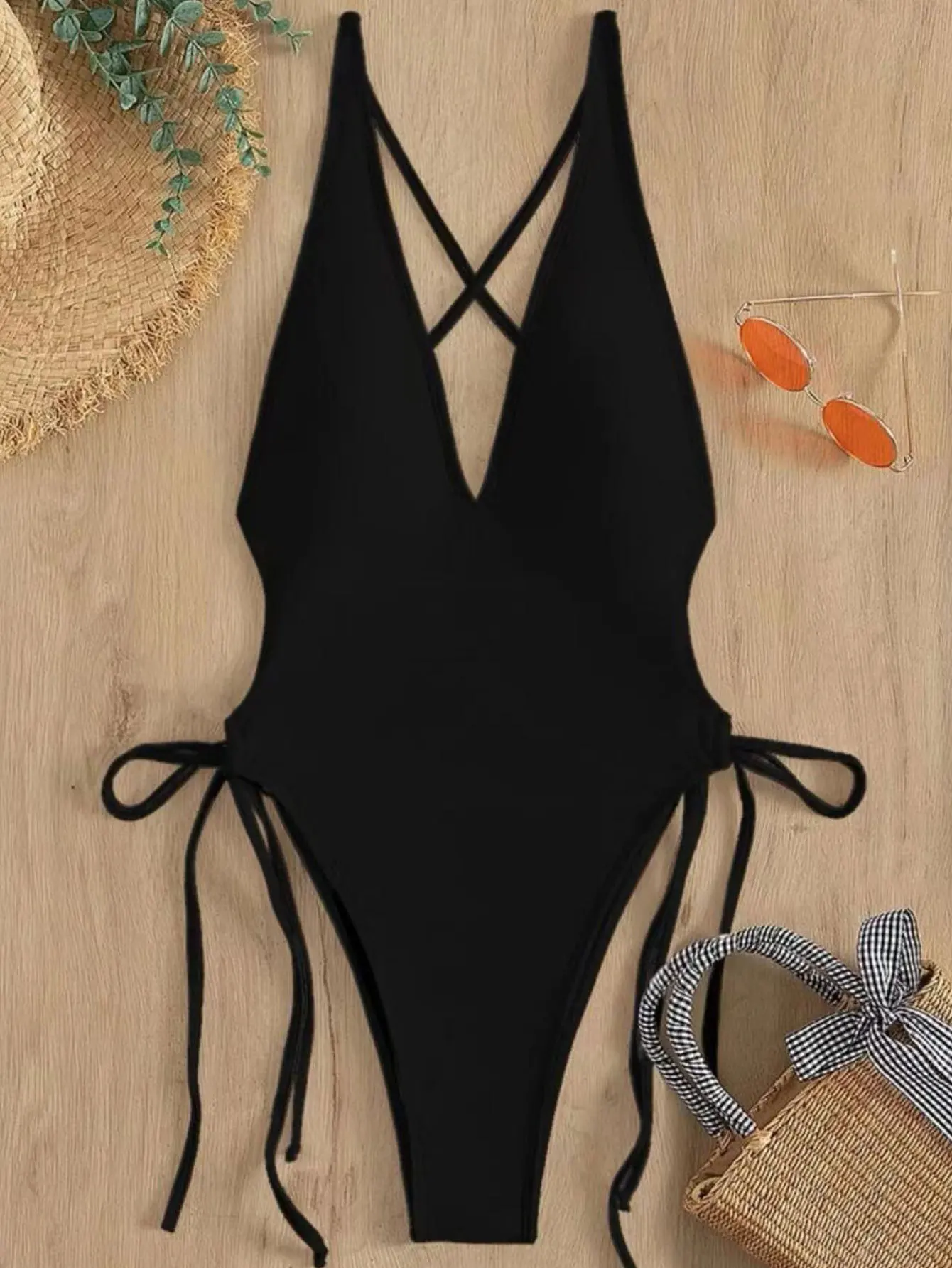 Women's Swimwear 2024 Women One-Piece Solid Color Swimsuit V-Neck Backless Sexy Bikini Hot Spring Swimwear S-L