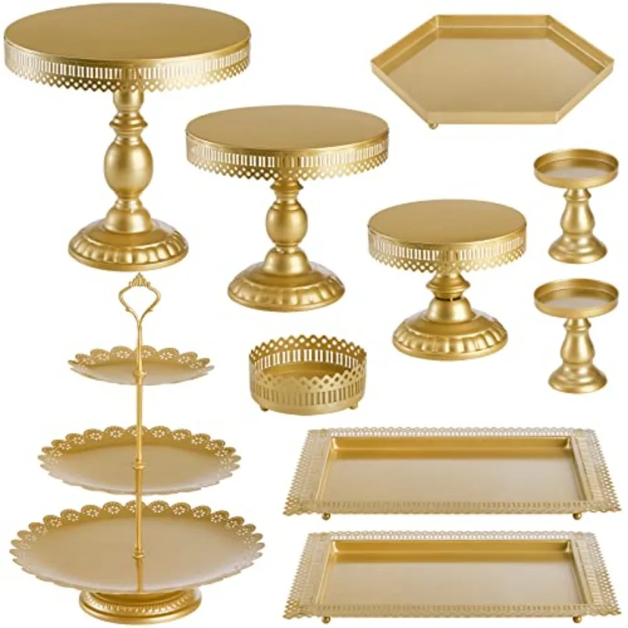 

Set of 10 Cake Stand, Metal Cupcake Stand Set with Multiple Combination Styles, Dessert Plate Cake Serving Tray Candy Fruit Dis