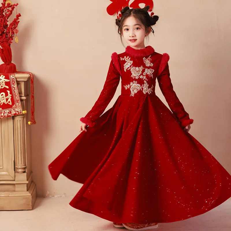 Vintage Kids Cheongsam Wedding Flower Girl Dress Children Party Birthday Gift Dresses Girls Chinese Festive New Year Clothes