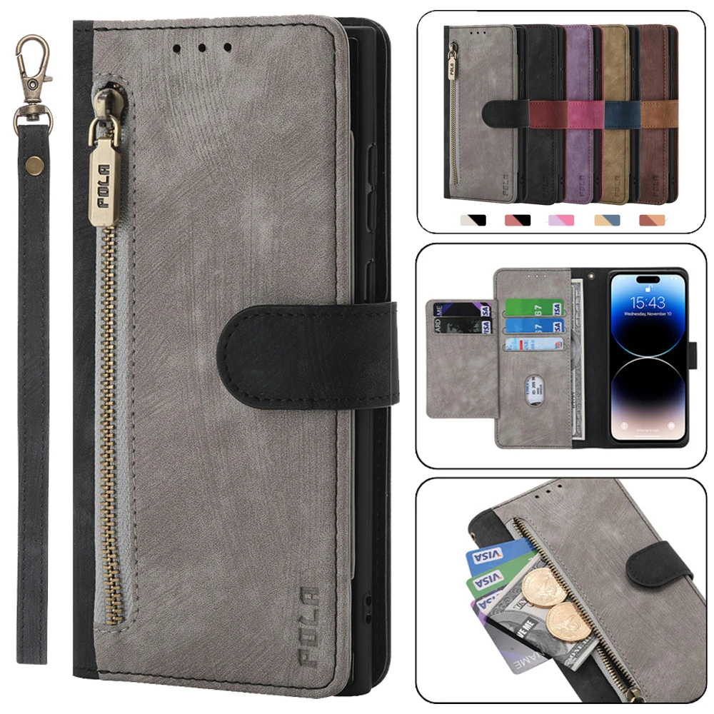 Zipper Wallet Case For Samsung Galaxy S24 Ultra 5G RFID Block Leather Book Funda For Galaxy S24 Plus Case S24 S 24 Luxury Cover