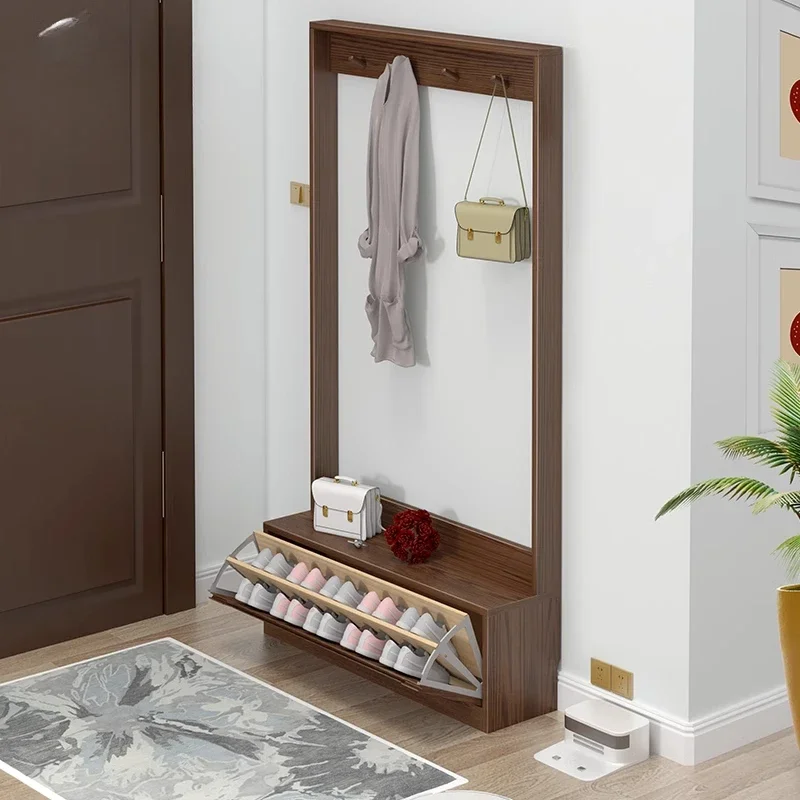 

Pure solid wood 1/1.2/1.4 meters Nordic style entrance household with coat rack can sit on shoe stool