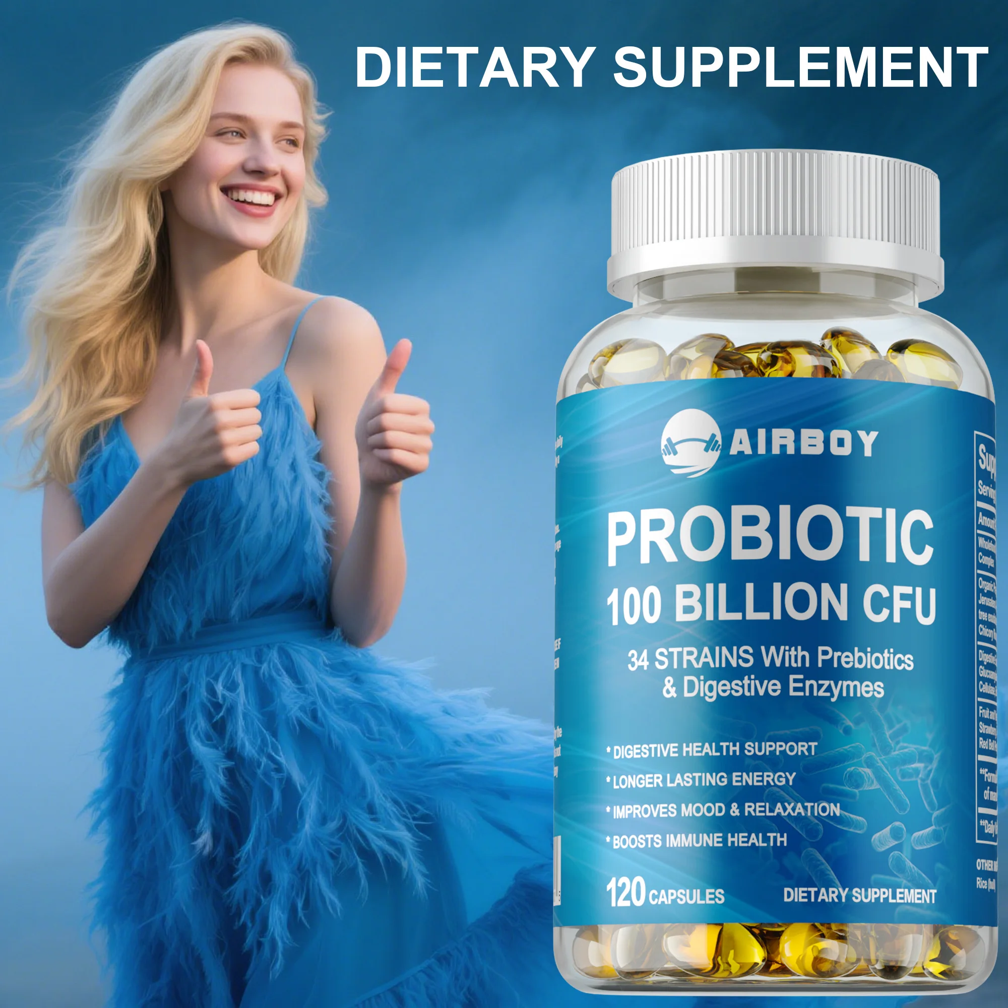 

Probiotics 100 Billion CFU - Nutrient Absorption, Intestinal Flora Balance, Reduce Bloating, Digestive Health, Boost Immunity