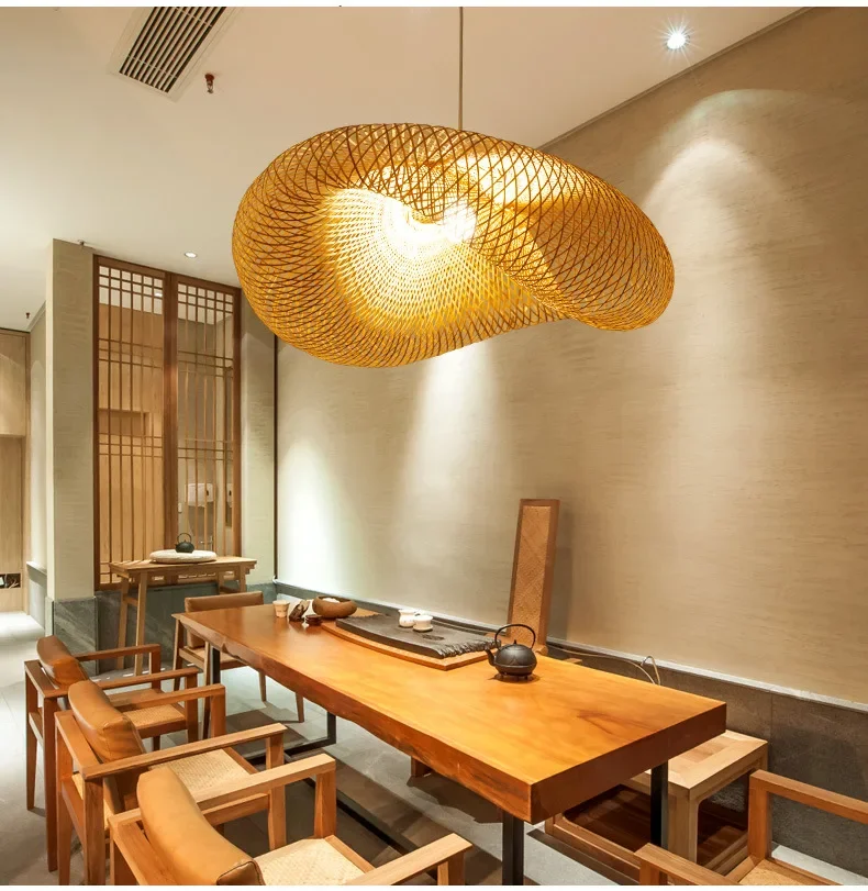 Imagem -03 - Design Japonês Bamboo Birds Nest Chandelier Hand-woven Personalidade Wave Hat Criativo Hot Pot Restaurante Hotel Pingentes Lâmpadas