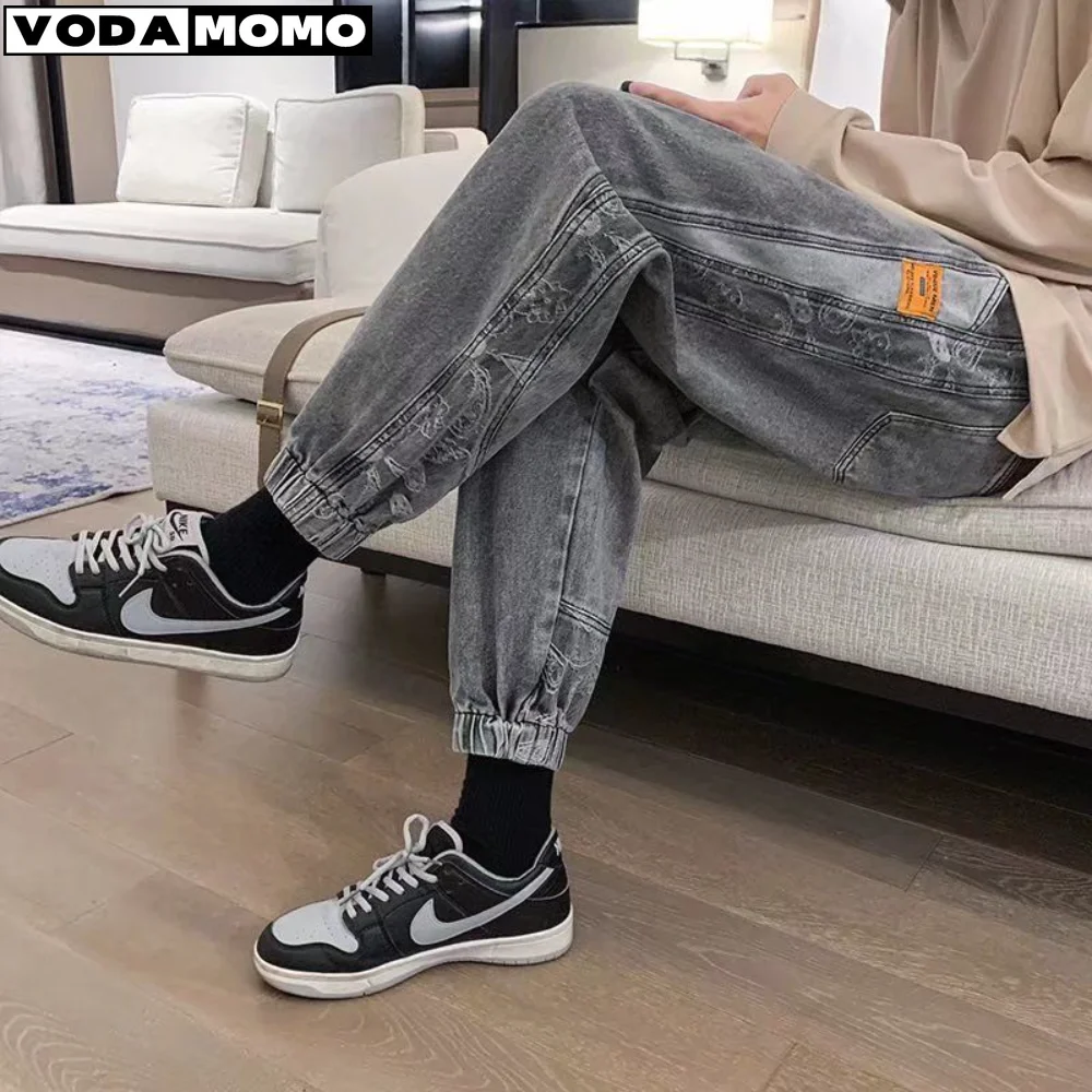 

Mens Jeans Harem Pants Fashion Pockets Desinger Loose fit Baggy Moto Jeans Men Stretch Retro Streetwear Relaxed Tapered Jeans