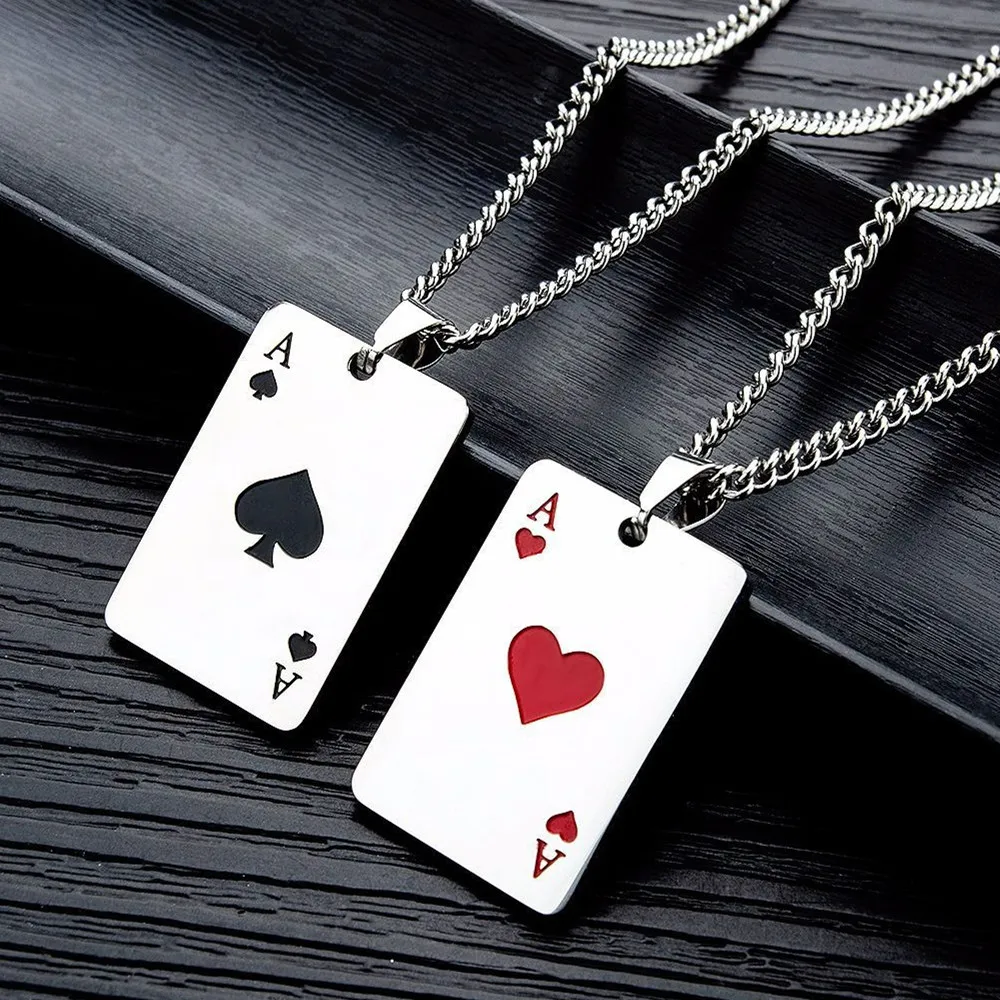 Spades Poker Hearts Shape Pendant Necklaces for Men Women Couples Titanium Stainless Steel Trendy Accessories Fashion Gifts New