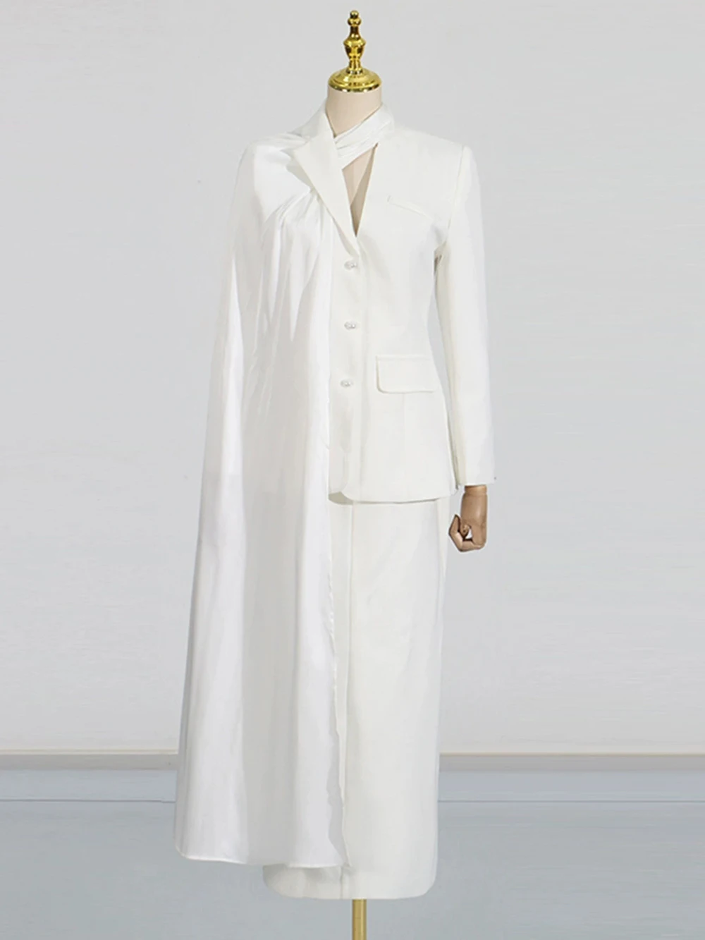 Modischer Freizeitanzug für Damen, 2025, Sommer, neues Band, Schalkragen-Design, langärmelig, langer Rock-Anzug – GZXX903