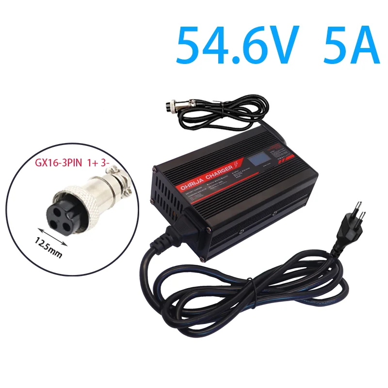 54.6V 5A oplader slimme aluminium behuizing is geschikt voor 13S 48V OLED-display Li-ion Lipo-batterij OLED-display snellader OHRIJA