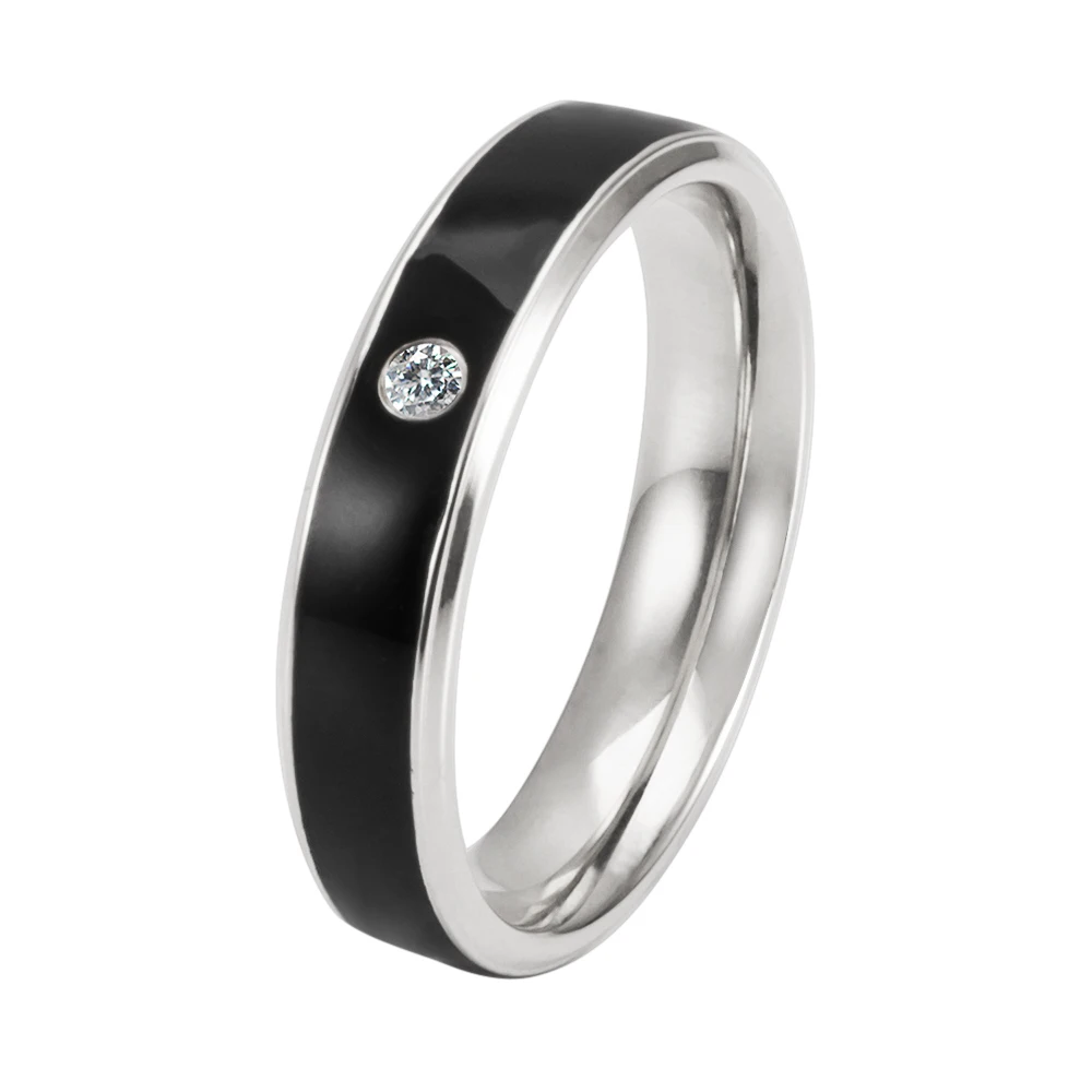 Wollet Stainless Steel Band Rings for Women Men Black Tone Minimalist Promise Ring for Love/Engagement/Wedding