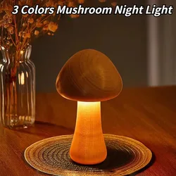 Smart Touch Control LED Wooden Cute Mushroom Night Lights Portable Dimmable Bedside Lamp with USB Charging Lamps for Home Decor