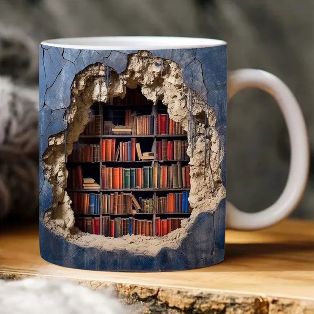 3D Bookshelf Mug Creative Room Design Ceramic Bookshelf Coffee Mug 3D Effect Book Cup Library Shelf Mug Gift for Readers Lovers