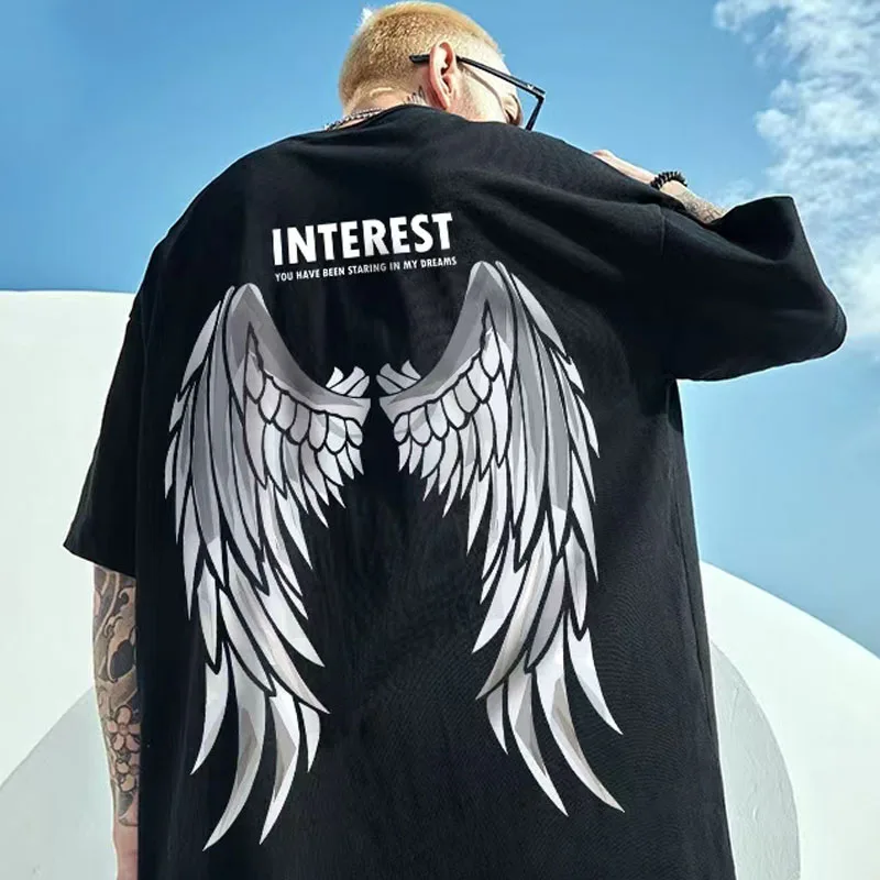 Cotton Cool Oversized T Shirt Gothic High Street Hip Hop Short Sleeve Men Women Summer Harajuku Loose Wing Tshirt Streetwear 8XL