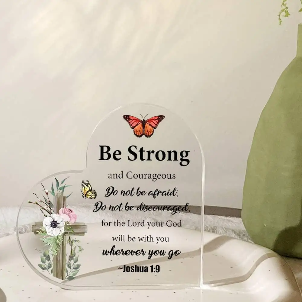 Panneau mural métallique inspirant « Joshua 1:9 » – Décoration motivante « Courage » pour le bureau, accessoire photo, cadeau avec verset biblique