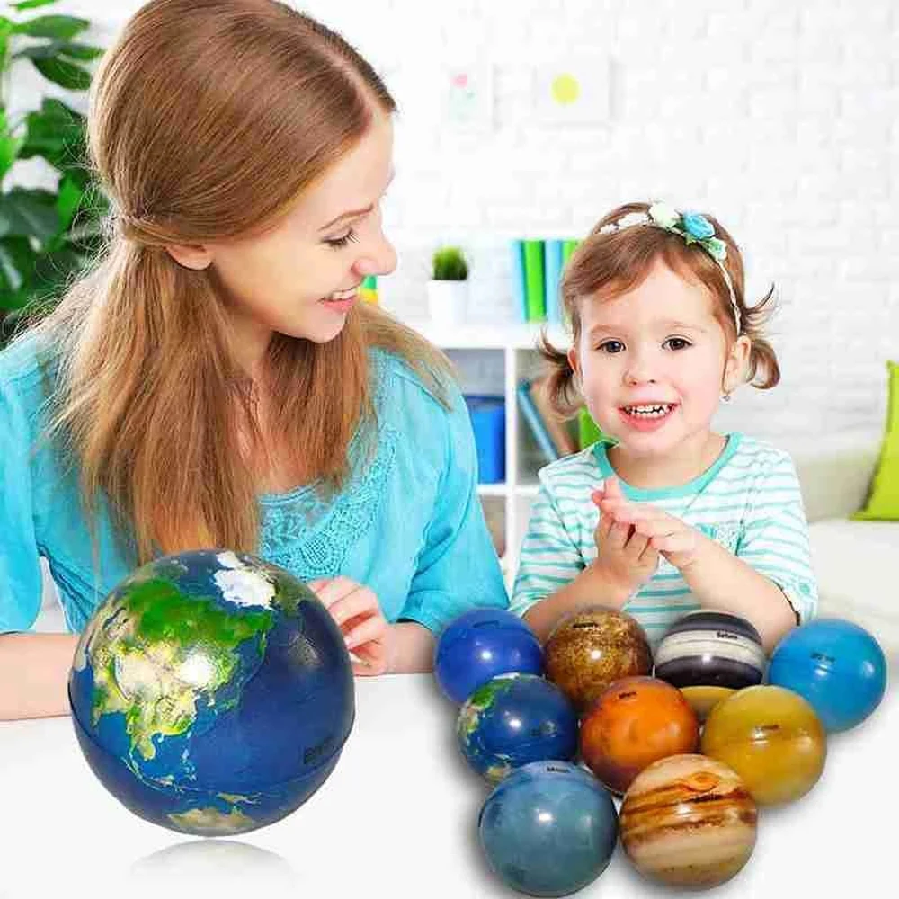 6.3 ซม.ของเล่น Bouncy Ball ฟองน้ําบอลความเครียดบรรเทาการพิมพ์ Star Ball Earth Globe Ball แปดดาวเคราะห์ Moon Star Ball