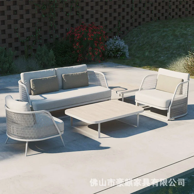 Outdoor Leisure Aluminum Alloy Rattan Sofa Combination Courtyard Rattan Chair Balcony Villa Waterproof And Garden Furniture