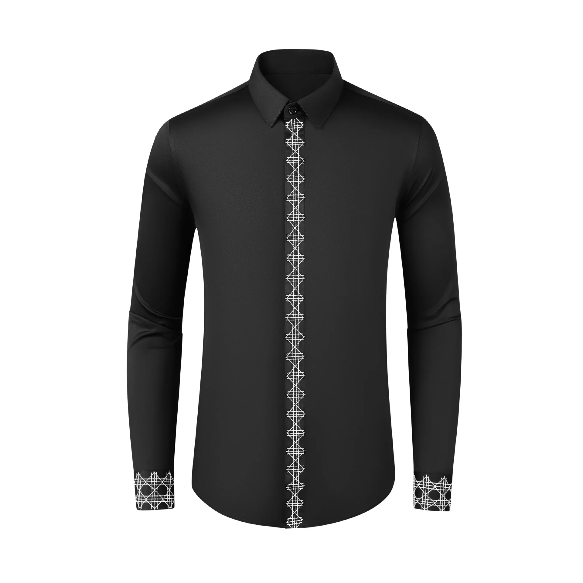 Autumn and Winter New Product: Black and White Cotton Combination Men's Top with Mesh Embroidery on the Front Sleeve