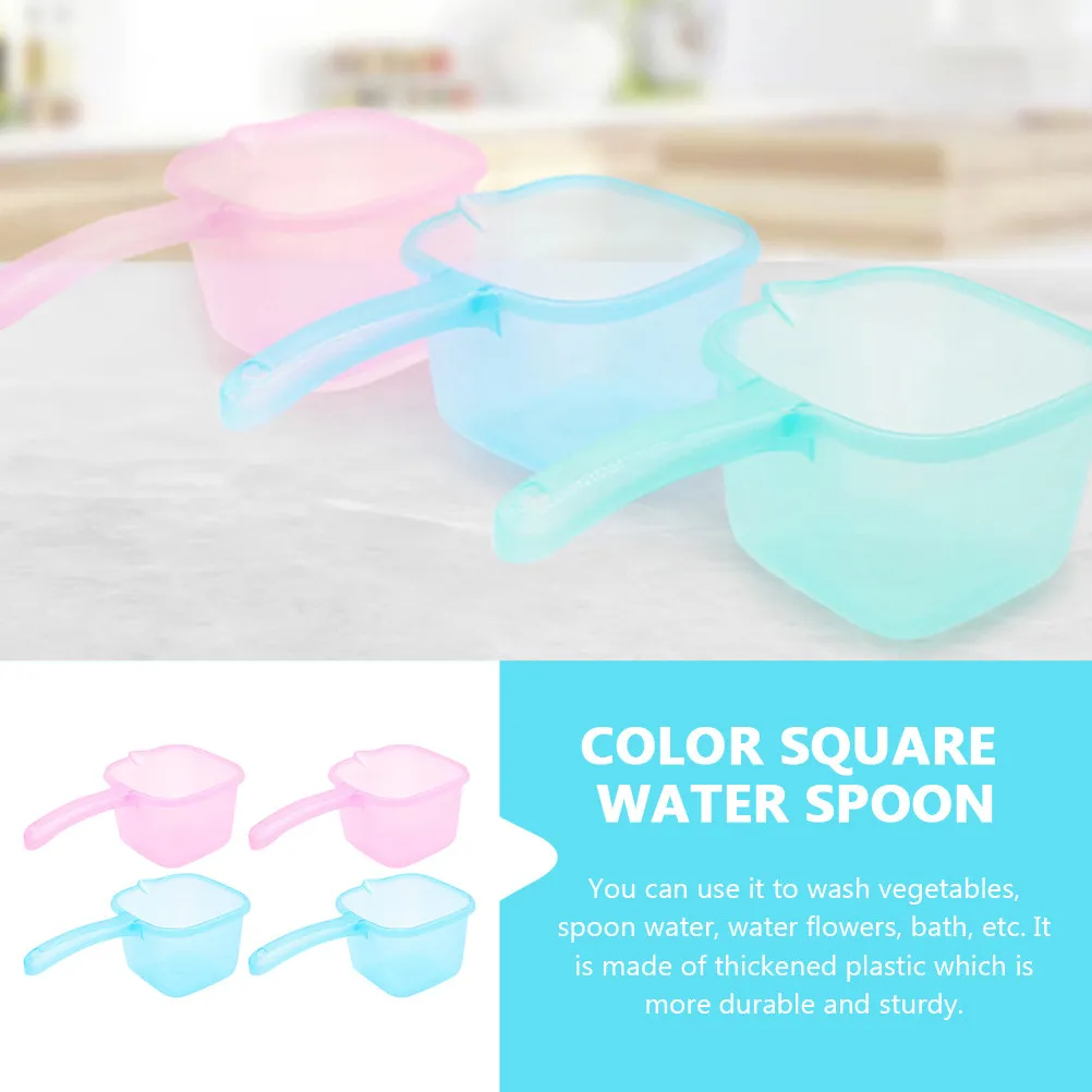 Juego de 4 Cucharas de Agua de Plástico Coloridas y Resistentes para Regar Vegetales, Flores, Baño, Cocina, Hogar