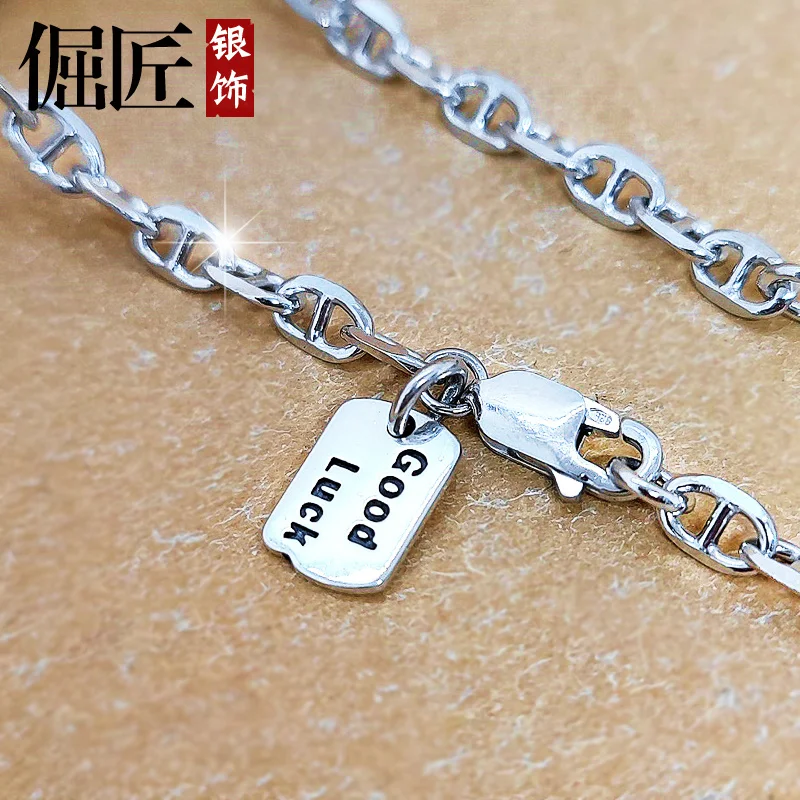 Chain925Silver Necklace Men's Silver Chain Choker Fashion Boys Style Gift Power Style Personalized Chain Decoration