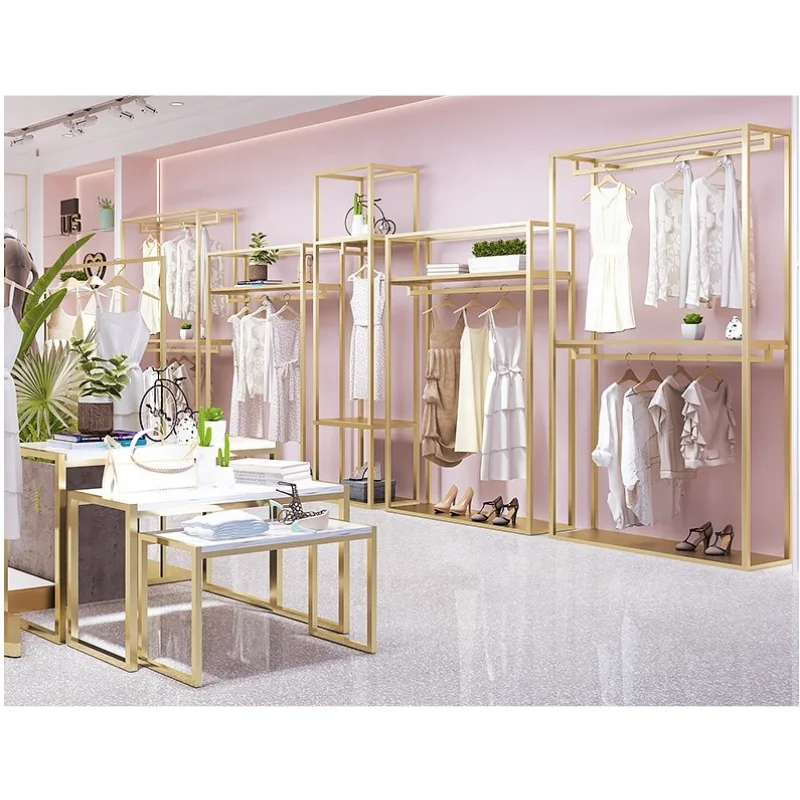(customized)Metal Clothing Shop Furniture Boutique Garment Shop Fixture Retail Cheap Clothes Rack Shelving