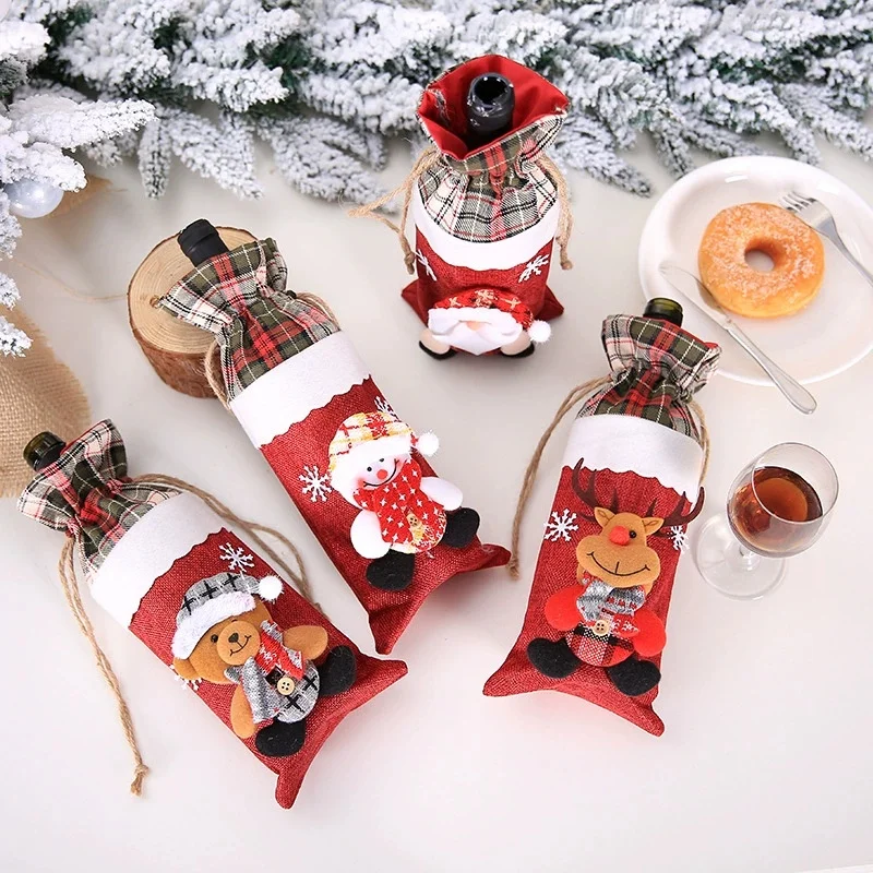 

Hotel Restaurant Party Christmas Decorations: Santa Wine Bottle Set with Wine Bag & Gift Bag – Ideal for Champagne Wine Gifting