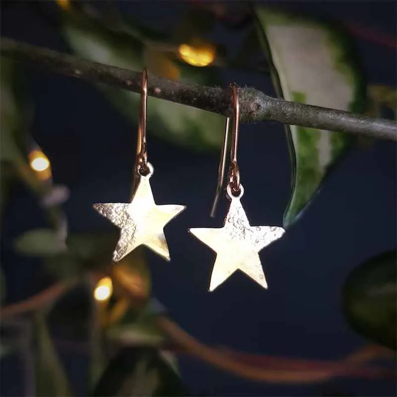 Minimalist Gold Star 'Mini Stella' Beaten Brass Elegant Hammered Earrings,Bridal, Ready to Gift.