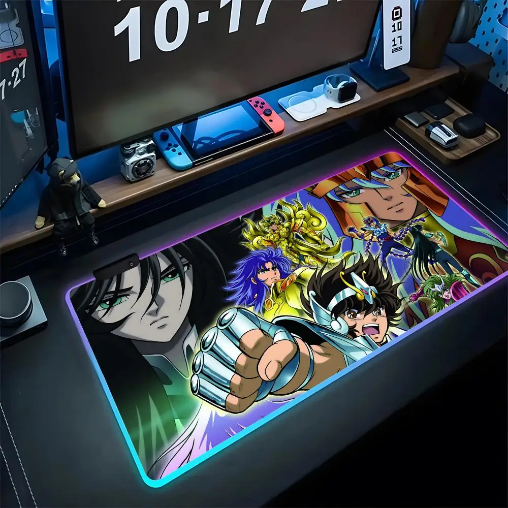 

SaintS S-SeiyaS Hyoga Shiryus Mouse Pad Gaming Rgb Mousepad Backlit Keyboard Gamer Girl Xxl Laptop Mat Manga Table Pads Deskpad